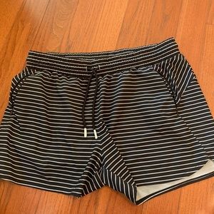 all in motion navy and white striped workout shorts